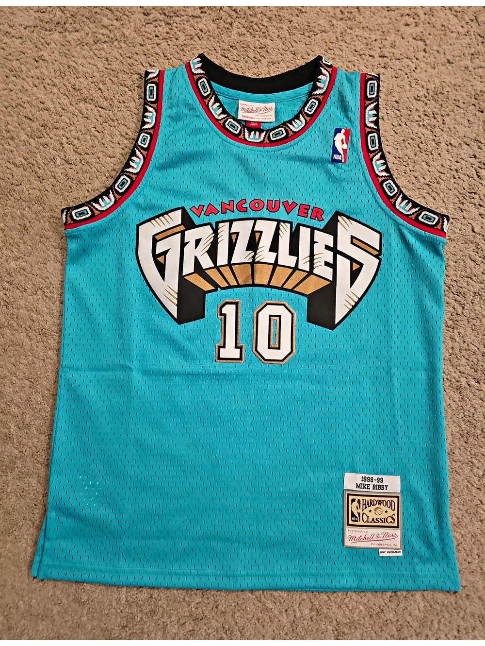 Youth Mitchell & Ness Vancouver Grizzlies Mike Bibby #10 Teal NBA Jersey Size L